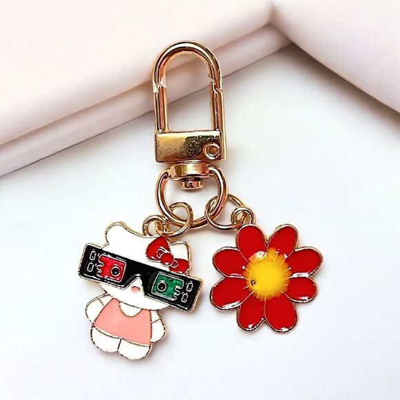 Hello Kitty Red Flower Bag Charm Keychain - Picture 1 of 1